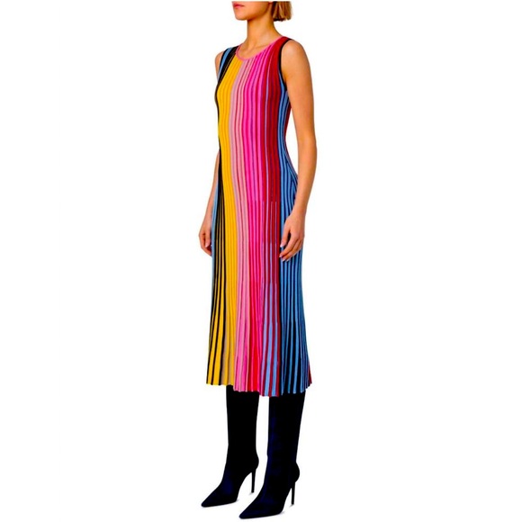 Akris Punto Rainbow Stripe Wool Sweater Dress New - Picture 1 of 7